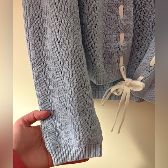 NWT Hollister Light Blue Open Knit Coquette Cardigan Relaxed Coastal Grandma - Picture 4 of 10